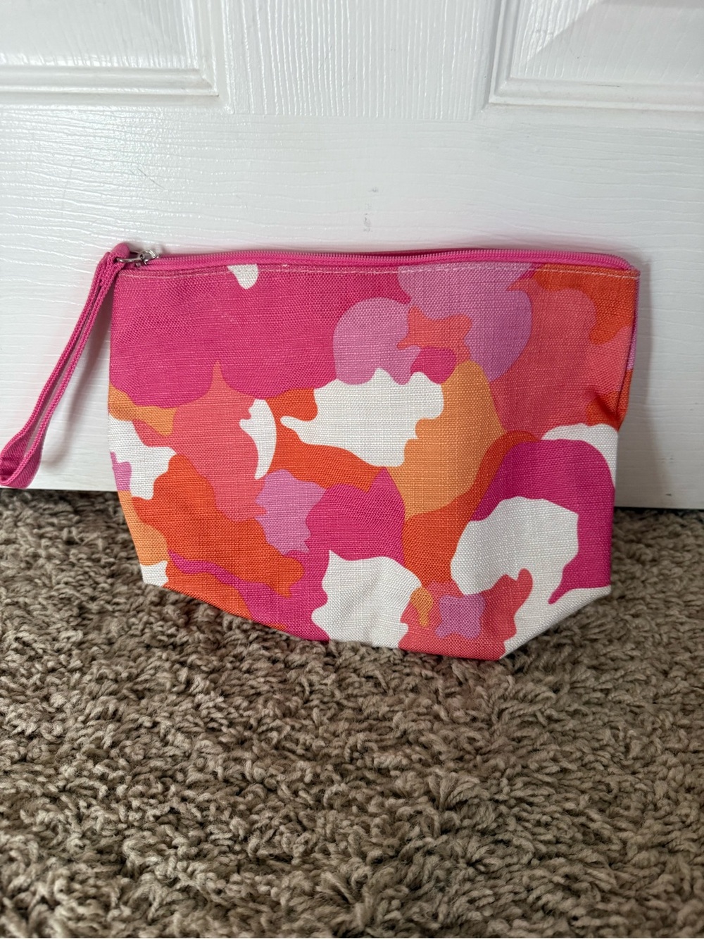 Pink Orange Floral Canvas Wristlet Pouch